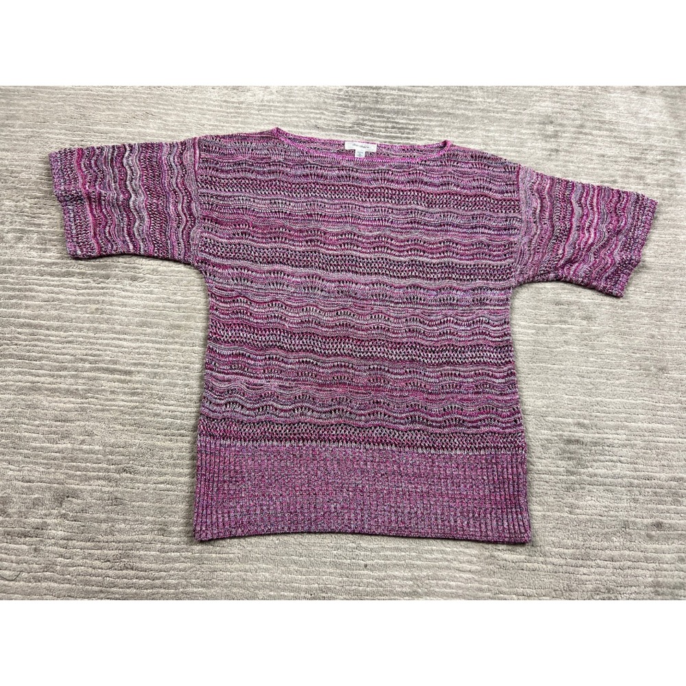 Dressbarn Sweater Women Petite XL Purple Space Dye Short‎ Sleeve Boat Neck Knit